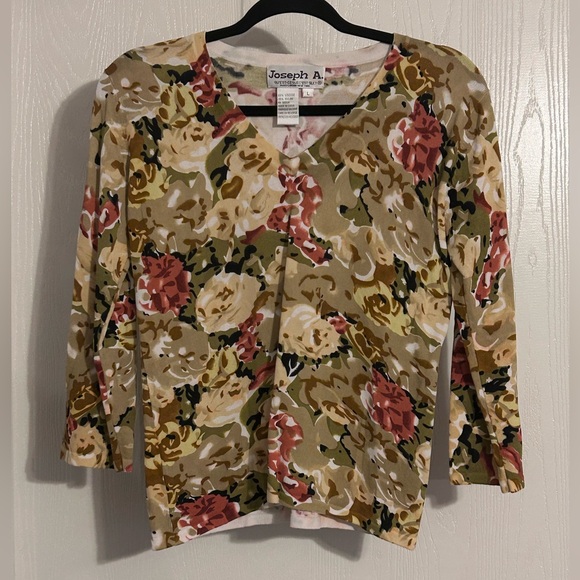 Joseph Tops - Joseph A Floral V-Neck Blouse - Red, Tan, Cream
